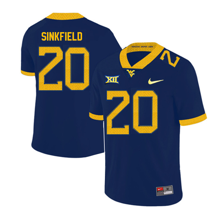 NCAA Men's Alec Sinkfield West Virginia Mountaineers Navy #20 Nike Stitched Football College 2019 Authentic Jersey YO23O18FL